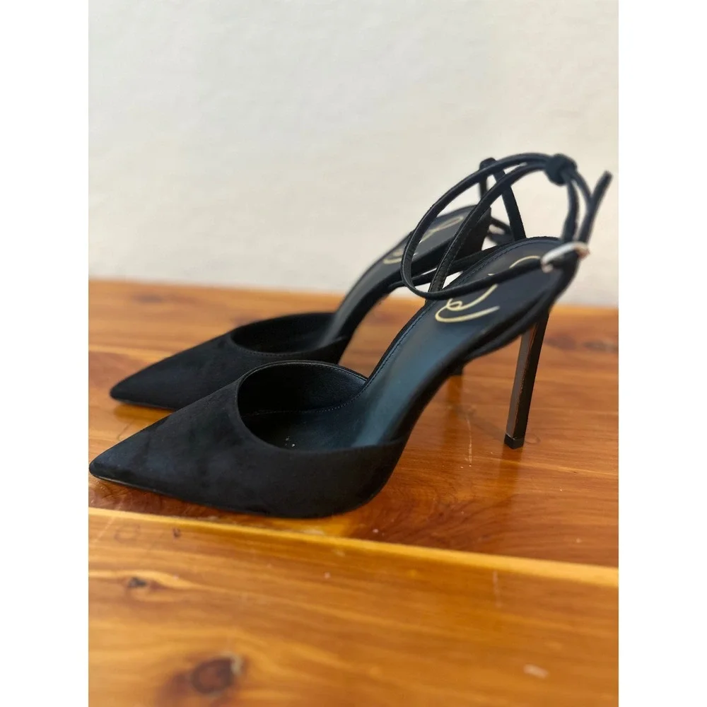 Sam Edelman Black Suede Pointed Toe‎ Ankle Strap d'Orsay Stiletto Pumps Heels